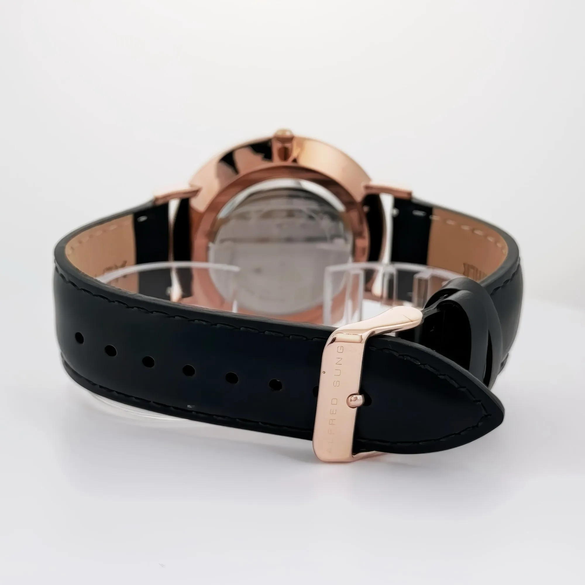Alfred Sung Metropolitan Date Black Dial Black Leather strap watch