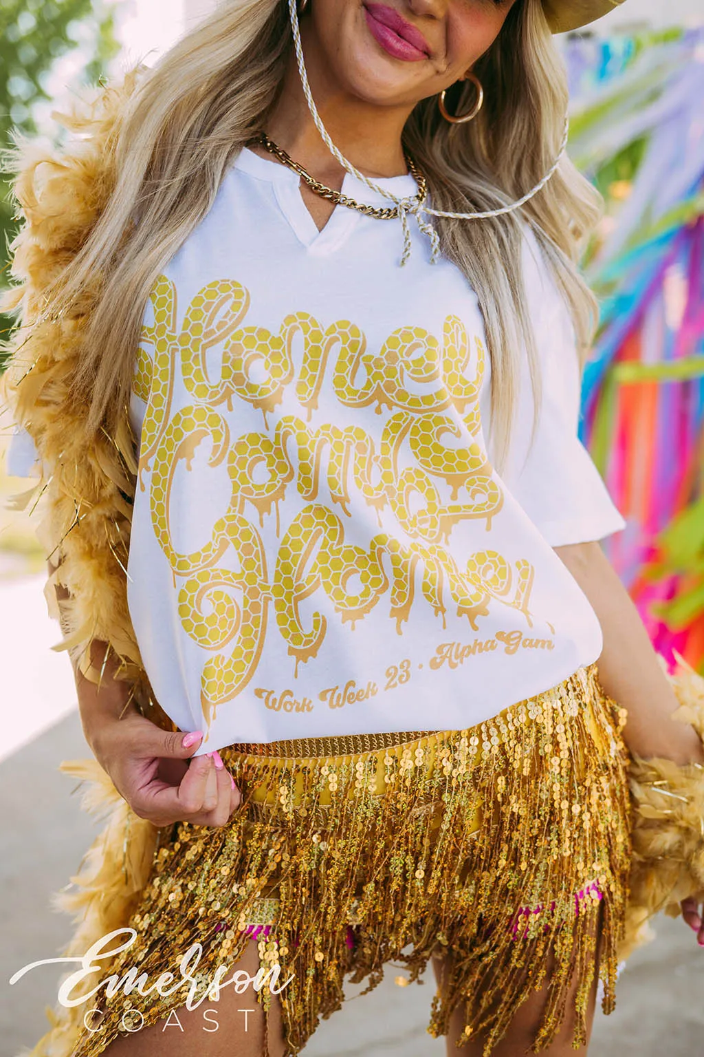 Alpha Gam Honey Comb Home Notch Tee