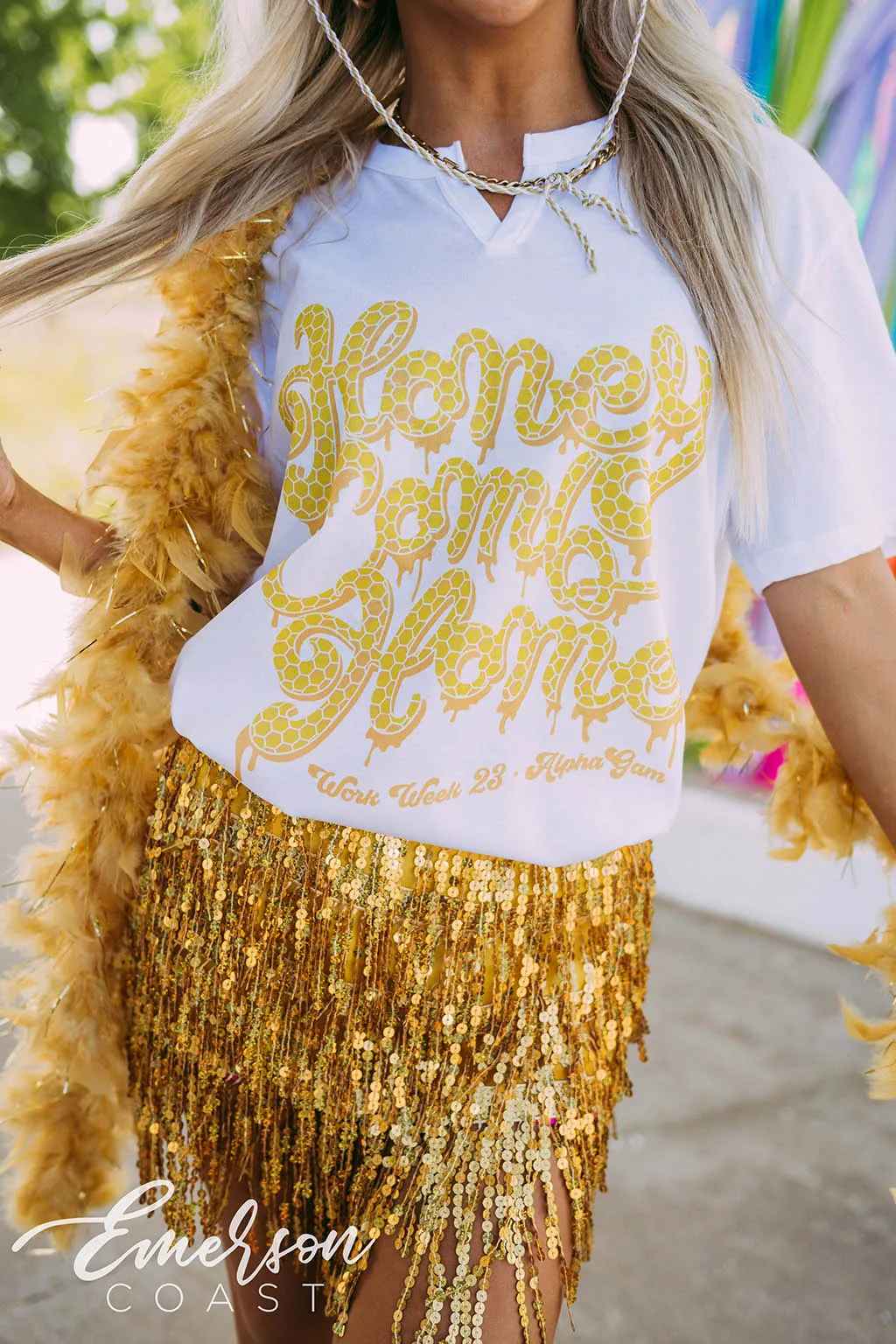 Alpha Gam Honey Comb Home Notch Tee