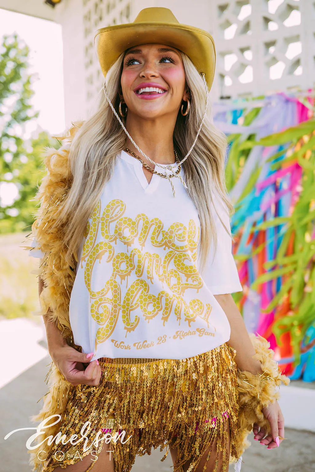 Alpha Gam Honey Comb Home Notch Tee