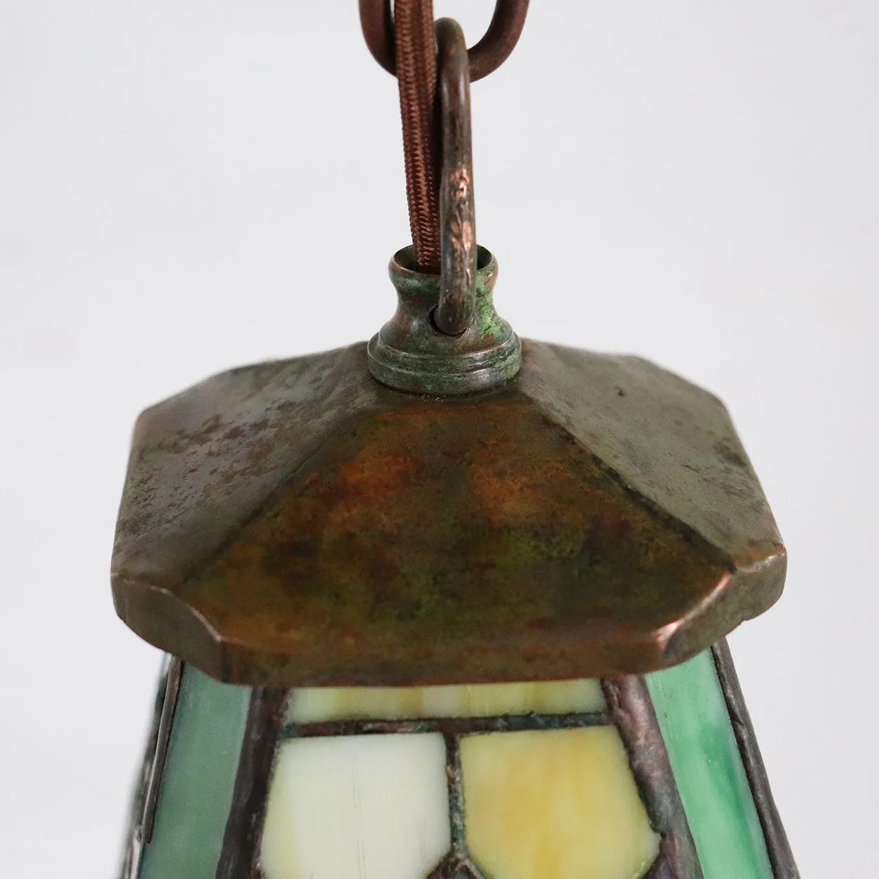 American Arts and Crafts Leaded Stained Glass Tulip Pattern Pendant One-Light Hall Light
