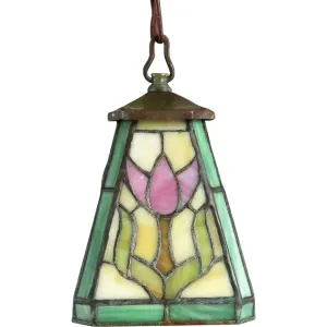 American Arts and Crafts Leaded Stained Glass Tulip Pattern Pendant One-Light Hall Light