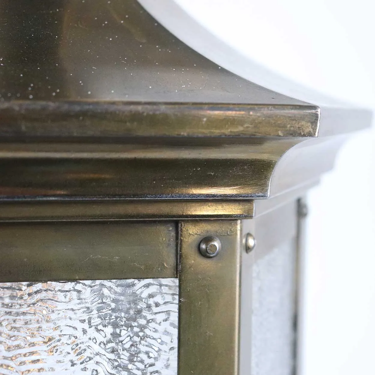 American Brass and Textured Rolled Glass Hexagonal One-Light Hanging Lantern