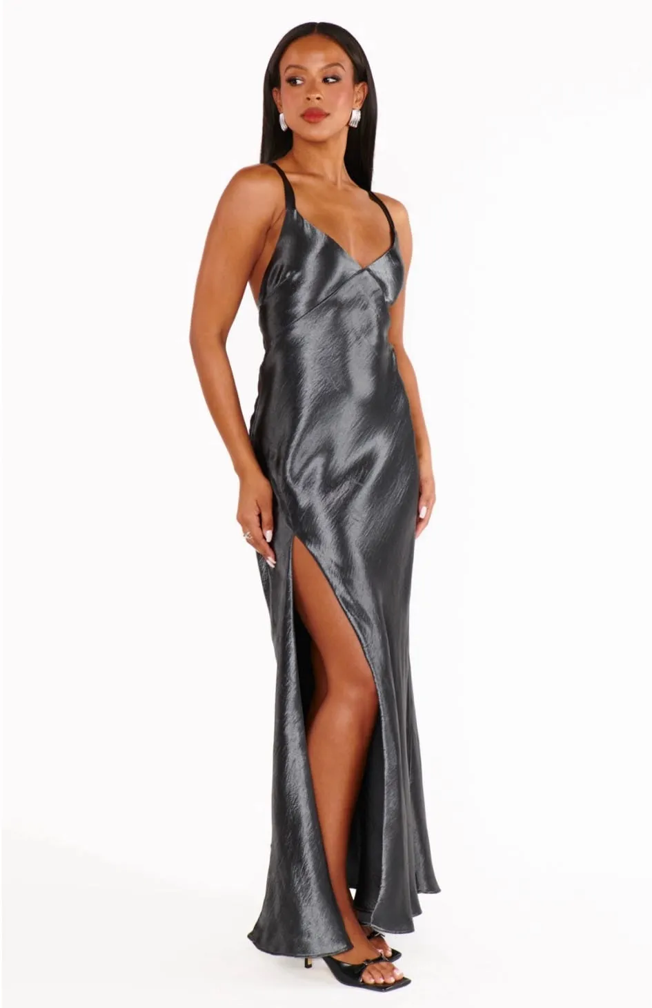 Anderson Maxi Dress Gunmetal Hammered Satin