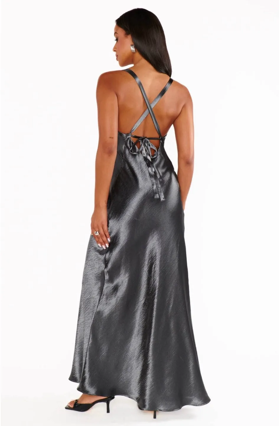 Anderson Maxi Dress Gunmetal Hammered Satin
