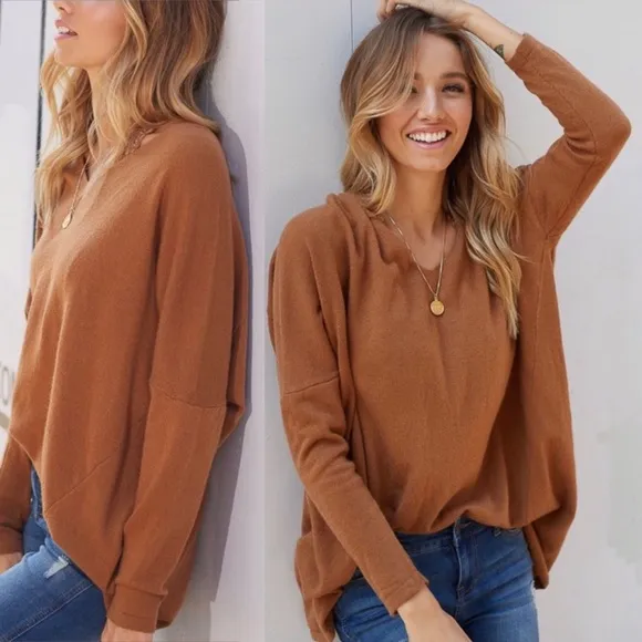 Angora Blend Pullover V-Neck Long Sleeve Drop Shoulder Sweater NWT