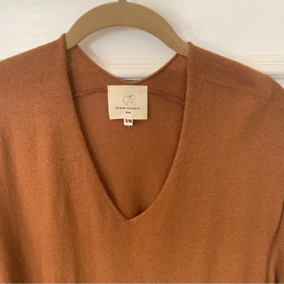 Angora Blend Pullover V-Neck Long Sleeve Drop Shoulder Sweater NWT