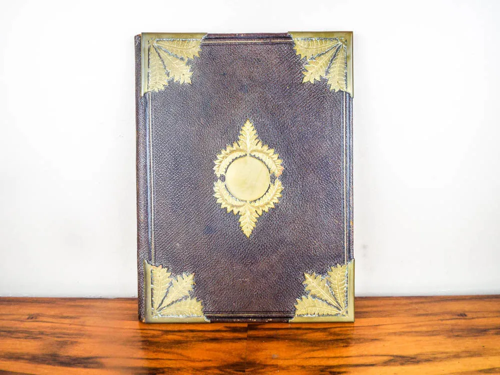 Antique Brass Metal and Leather Portfolio Document Holder Carrier