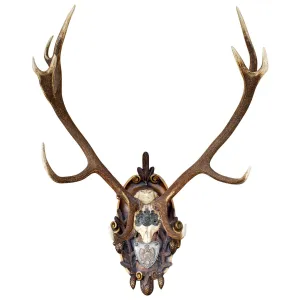 Antique Habsburg Red Stag Trophy on Hand Carved Black Forest Plaque with Gorget