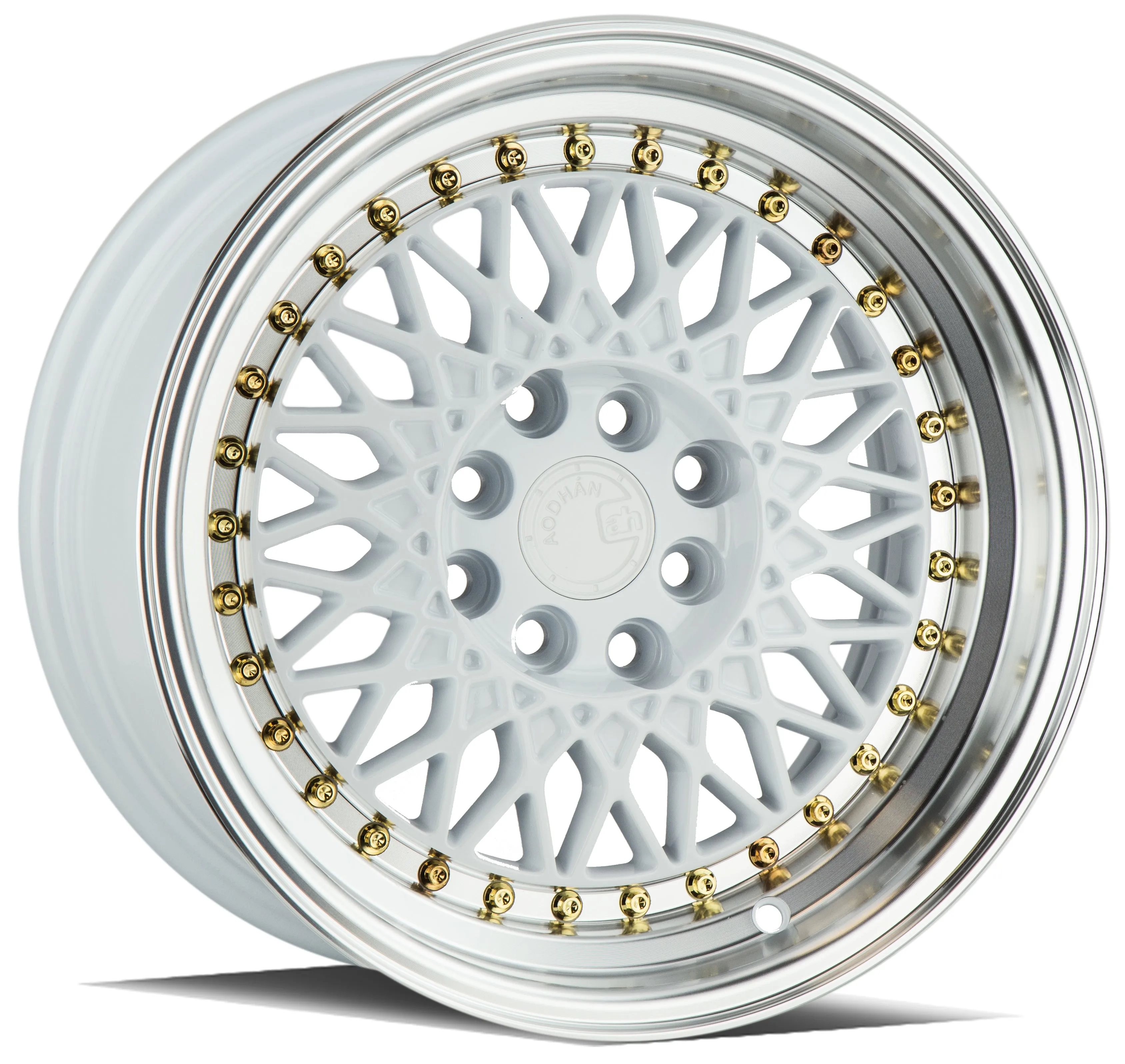 Aodhan AH05 17x9 4x100/114.3  25 White w/Machined Lip (Gold Rivets)