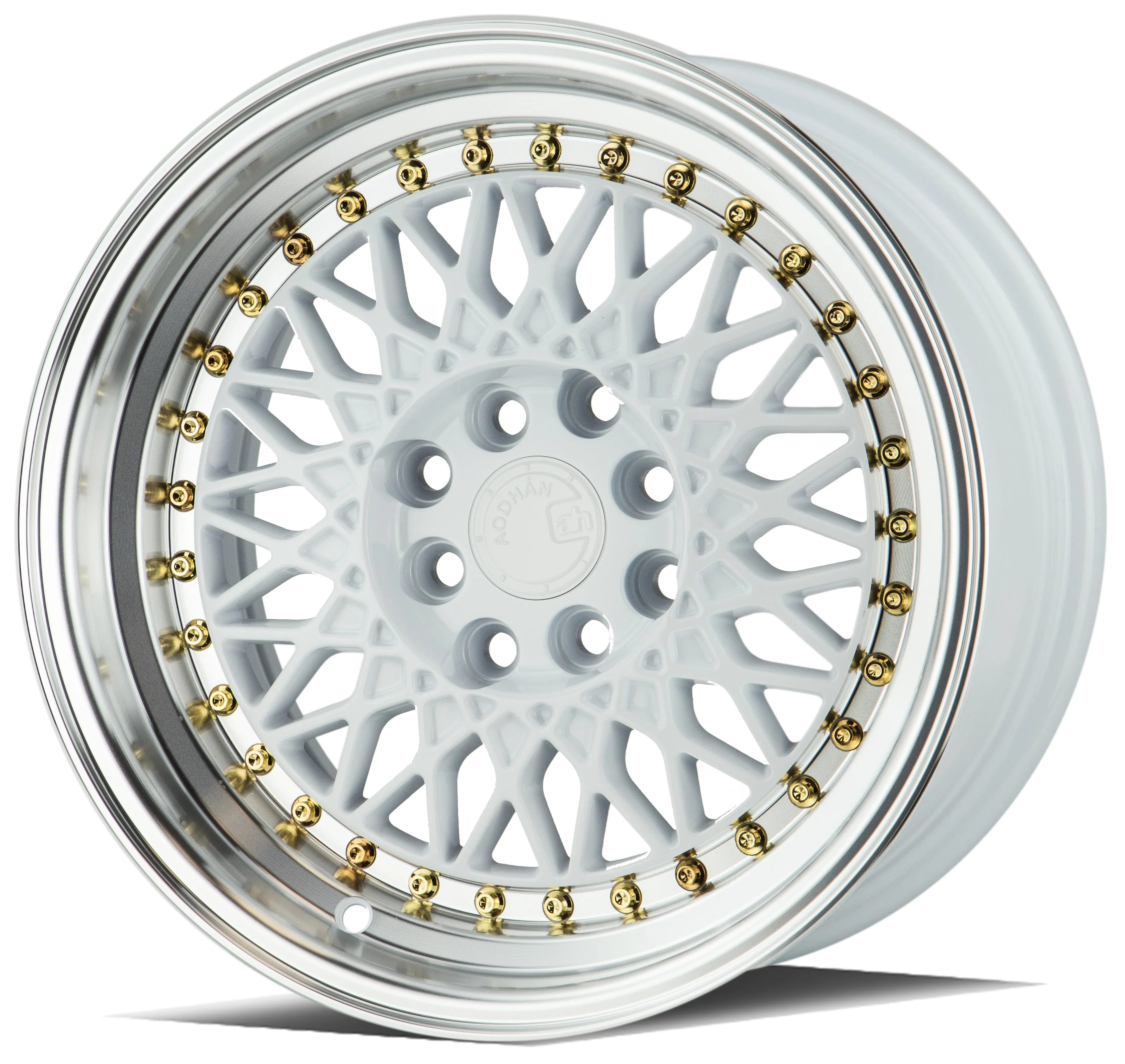 Aodhan AH05 17x9 4x100/114.3  25 White w/Machined Lip (Gold Rivets)