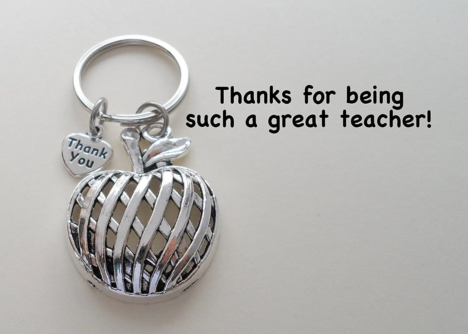 Apple Keychain for Teachers with Engraved "Thank You" Tag.