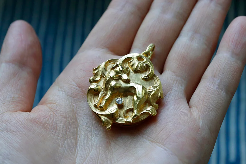Art Nouveau Dog Locket with Diamond