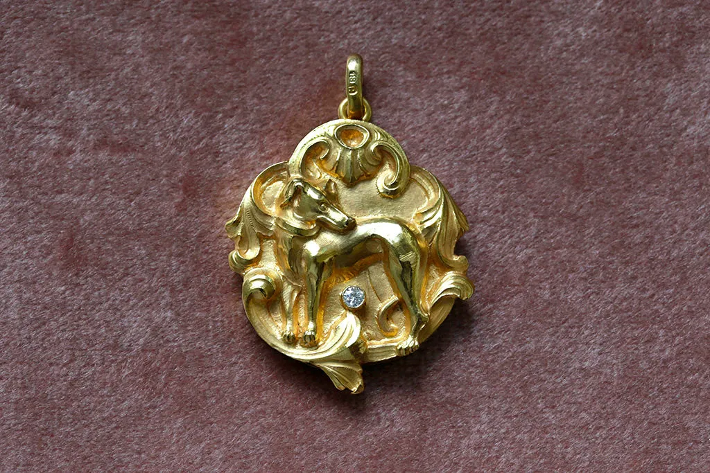 Art Nouveau Dog Locket with Diamond