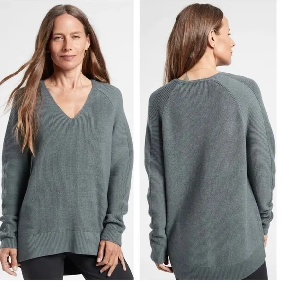 Athleta Hanover V Neck Sweater in Gray Mist