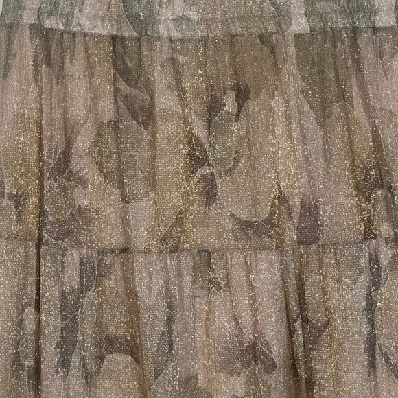 ba&amp;sh Land Metallic Mesh Overlay Midi Skirt in Gold Size Large