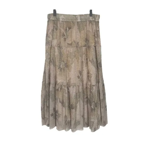 ba&amp;sh Land Metallic Mesh Overlay Midi Skirt in Gold Size Large