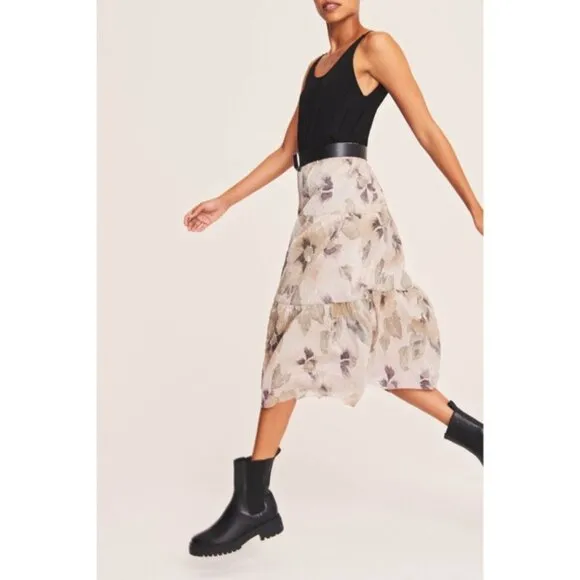 ba&amp;sh Land Metallic Mesh Overlay Midi Skirt in Gold Size Large