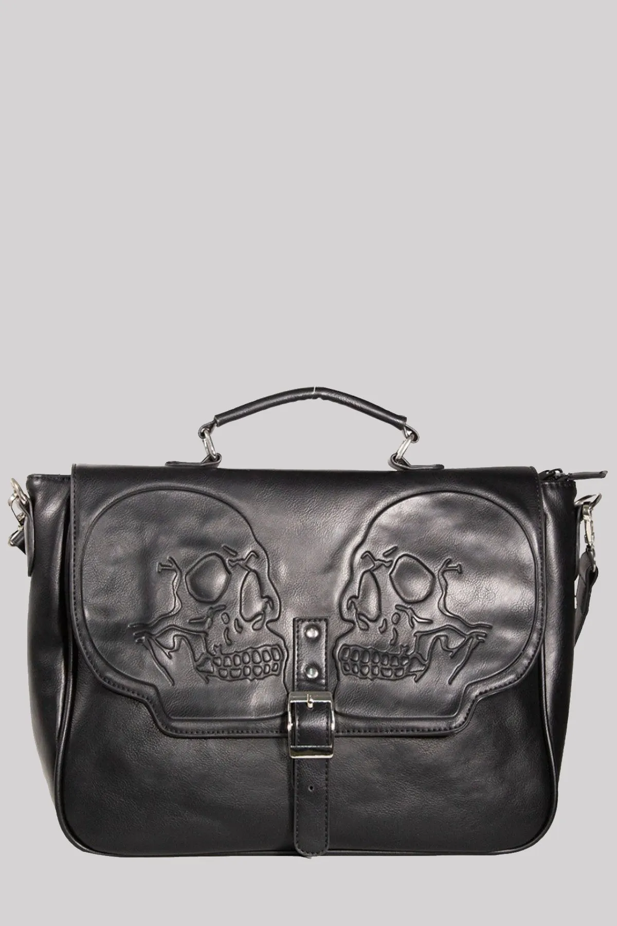 Banned Unisex Embossed Fire Armour Twin Skull Shoulder Bag Satchel