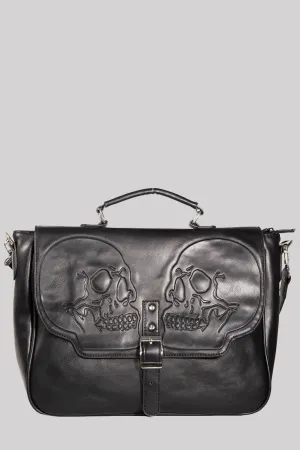 Banned Unisex Embossed Fire Armour Twin Skull Shoulder Bag Satchel