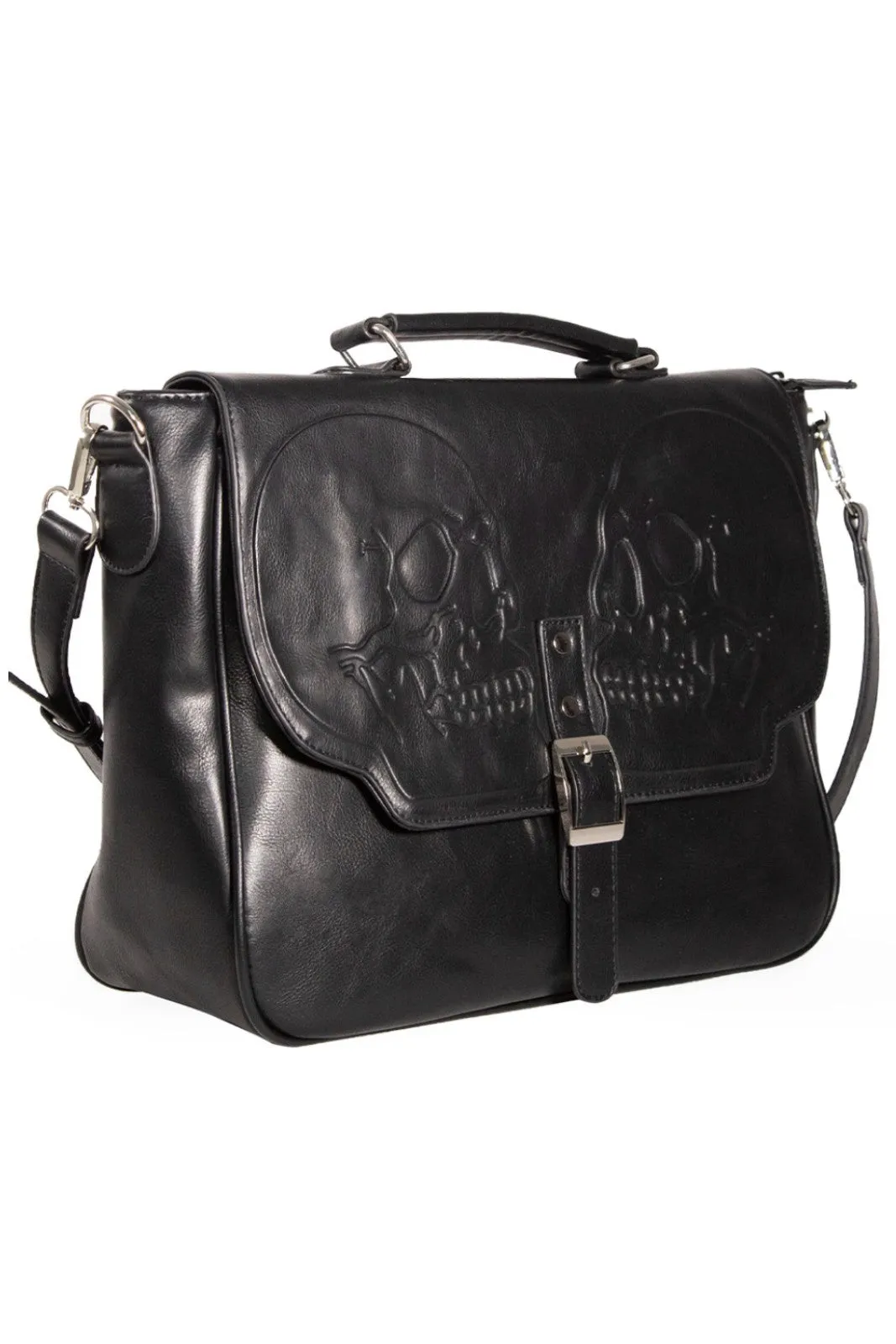 Banned Unisex Embossed Fire Armour Twin Skull Shoulder Bag Satchel