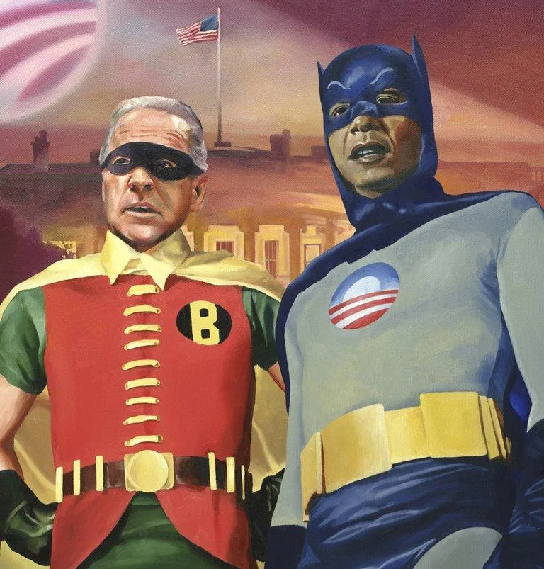 Batmobama and Robiden painting