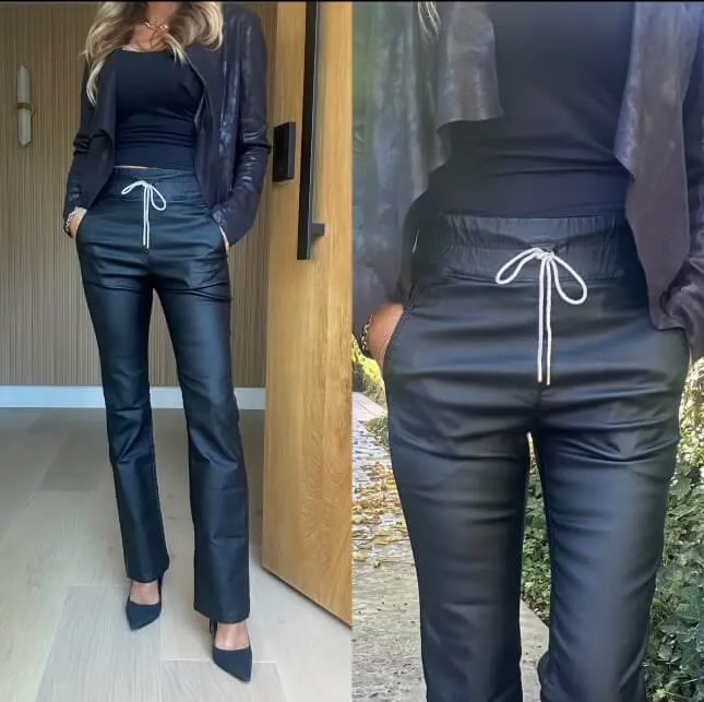 Bevy Flog - Loren Pant in Black vegan w/crystal tie