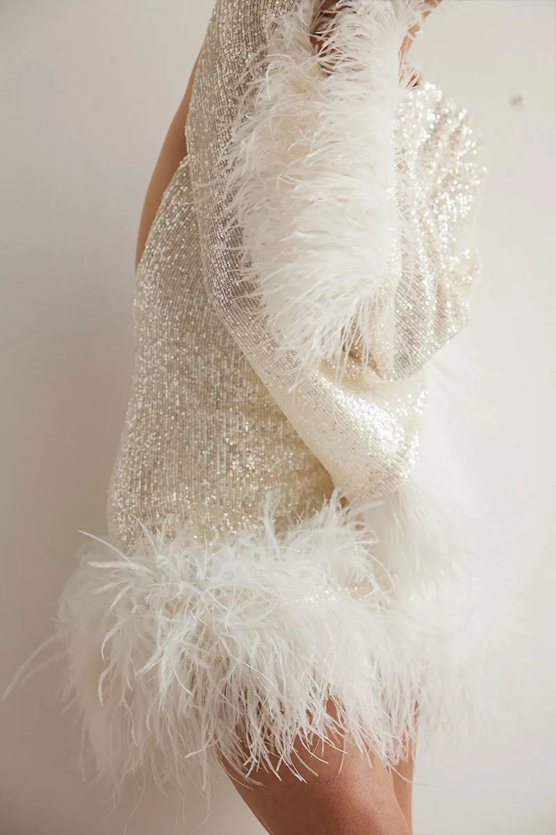 BK0166 Sequins Feather Mini Dress