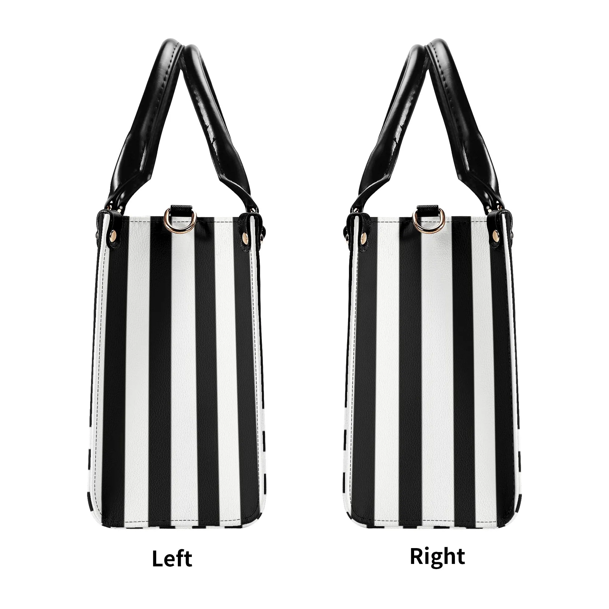 Black & White Vertically Striped Floral Graphic Luxury Women PU Leather Handbag
