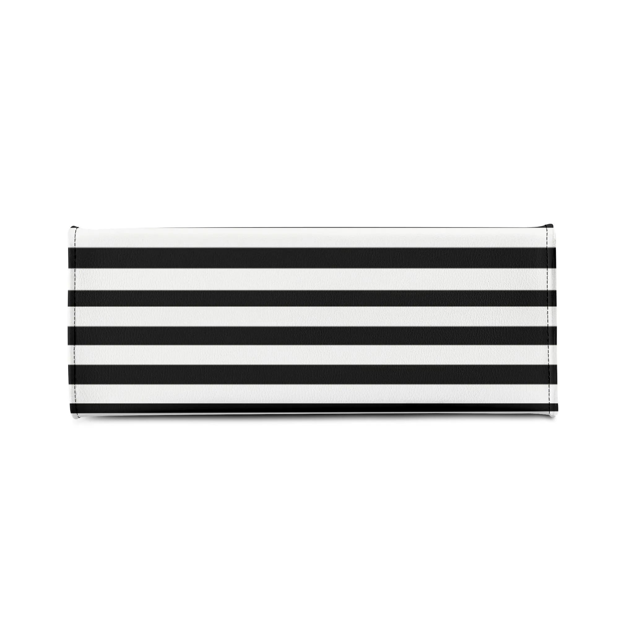 Black & White Vertically Striped Floral Graphic Luxury Women PU Leather Handbag