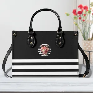 Black & White Vertically Striped Floral Graphic Luxury Women PU Leather Handbag