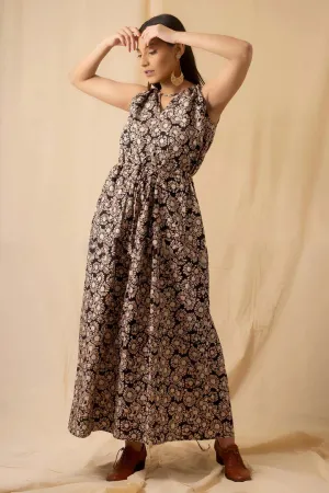 Black Bagru Printed Maxi Dress