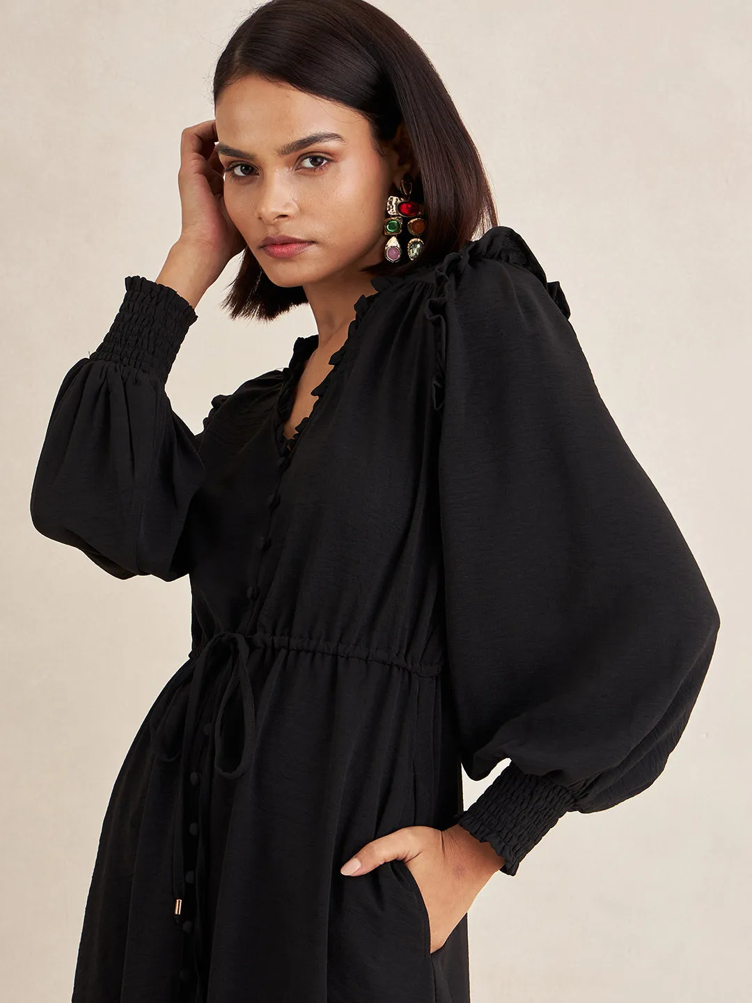Black Button Down Midi Dress