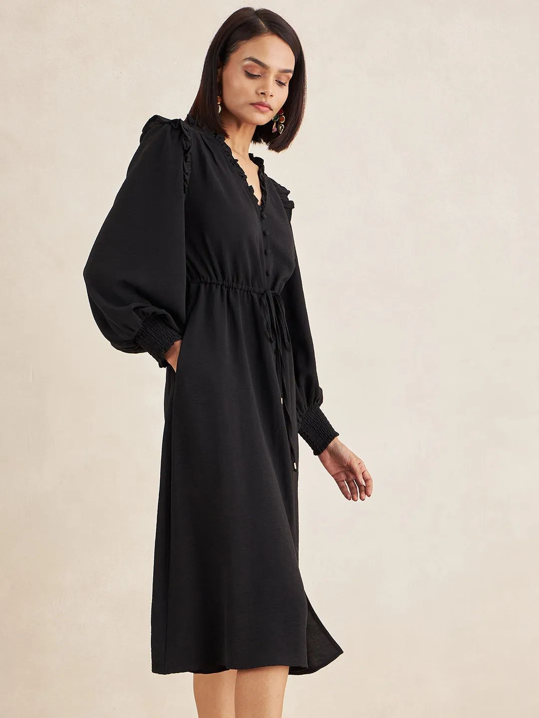 Black Button Down Midi Dress