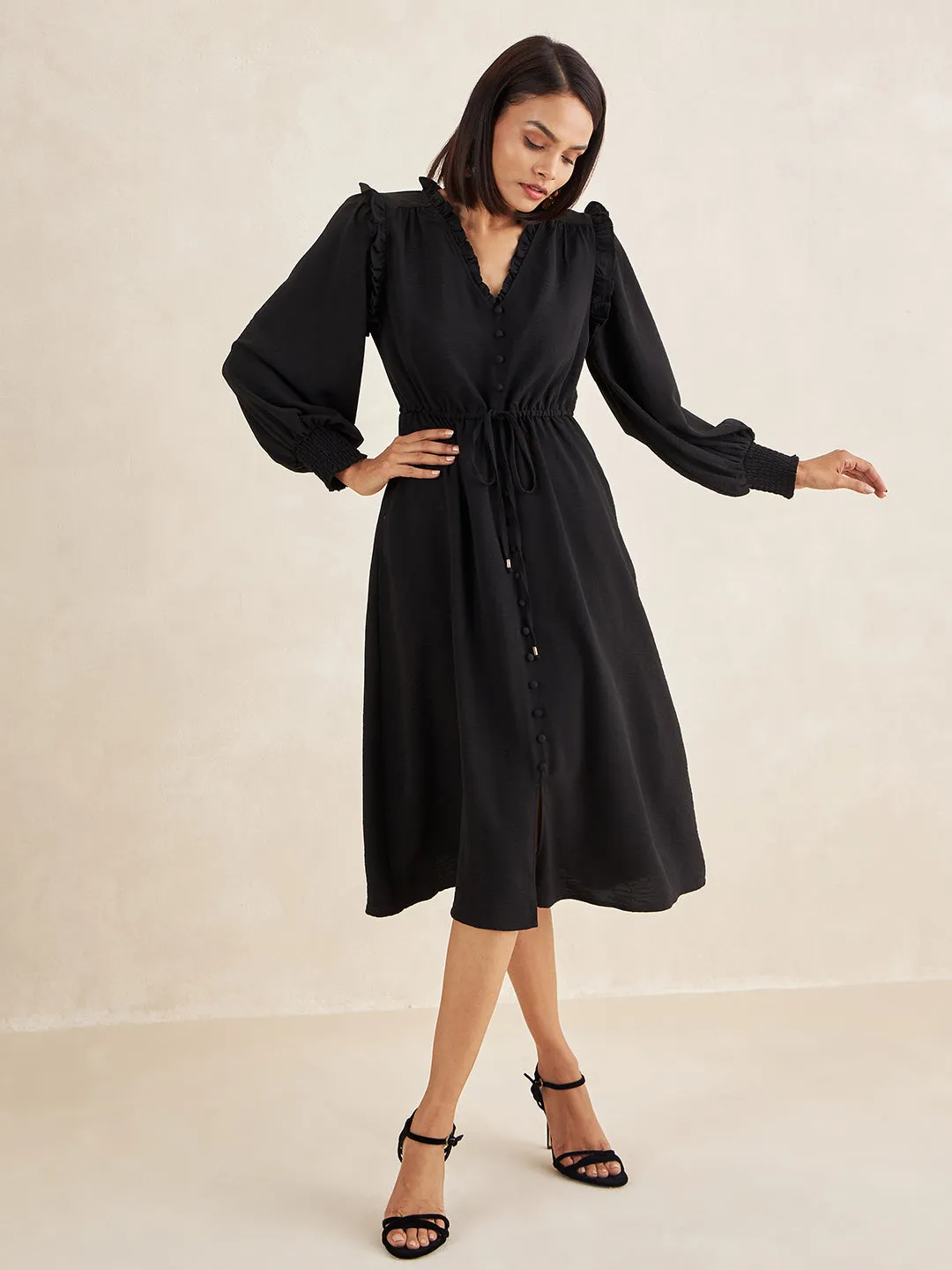 Black Button Down Midi Dress