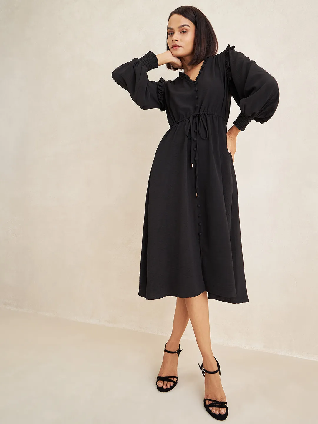 Black Button Down Midi Dress