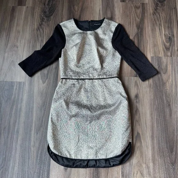 Black Halo Savona Metallic Gold Black Sleeve Mini Dress Size 4
