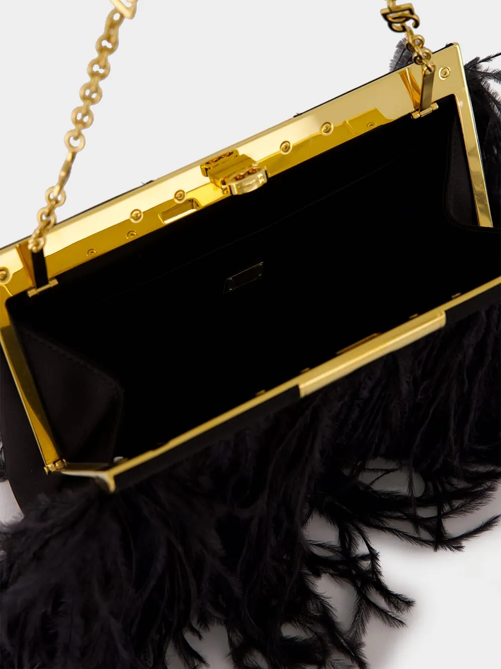 Black Medium Marlene Satin Shoulder Bag with Ostrich Feathers