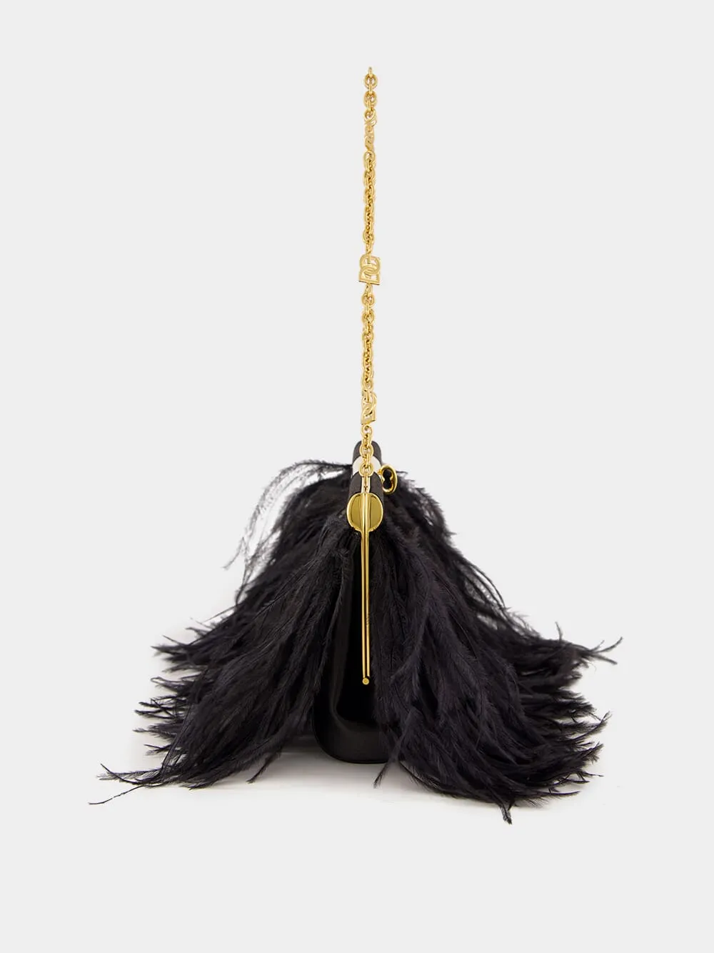 Black Medium Marlene Satin Shoulder Bag with Ostrich Feathers