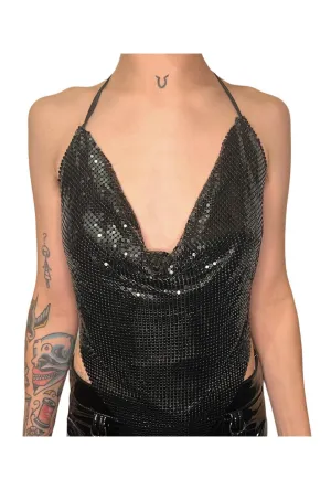 Black Metal Mesh Triangle Crop Top