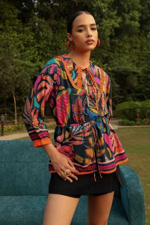 Black Palm Tropical Printed Top