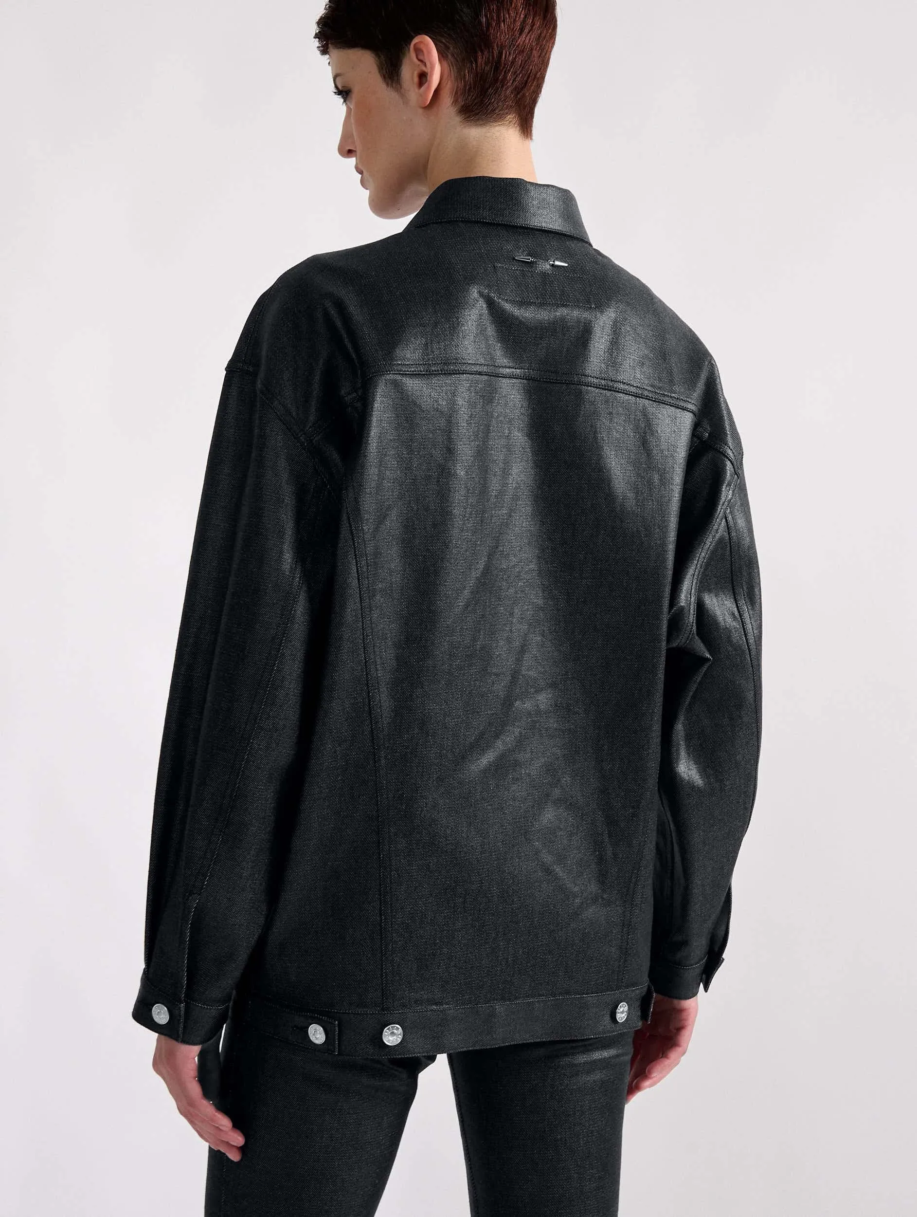 Black resined denim oversized jacket
