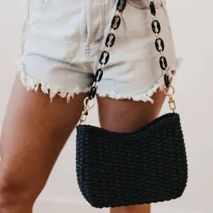 Black Straw Bag (Free Crossbody Strap Included!)