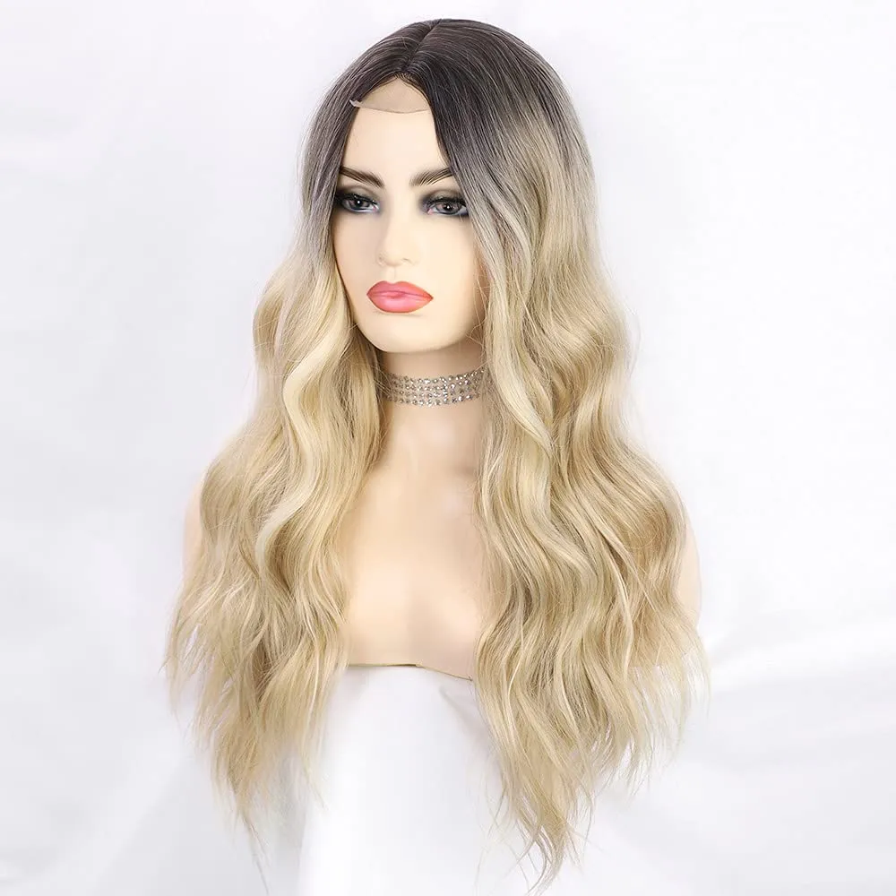 Blonde  Long Wavy Middle Part Full Wig 22 Inch