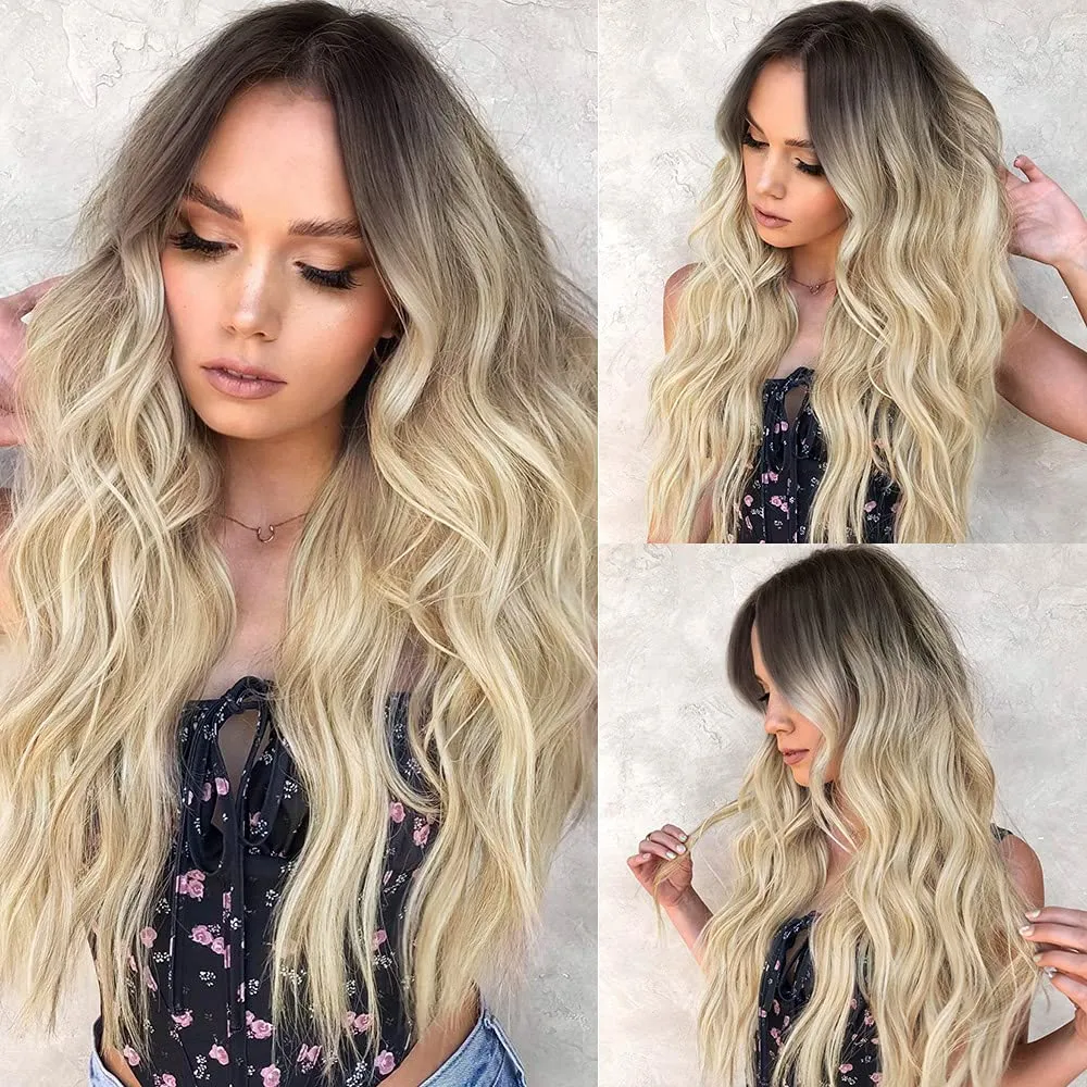 Blonde  Long Wavy Middle Part Full Wig 22 Inch