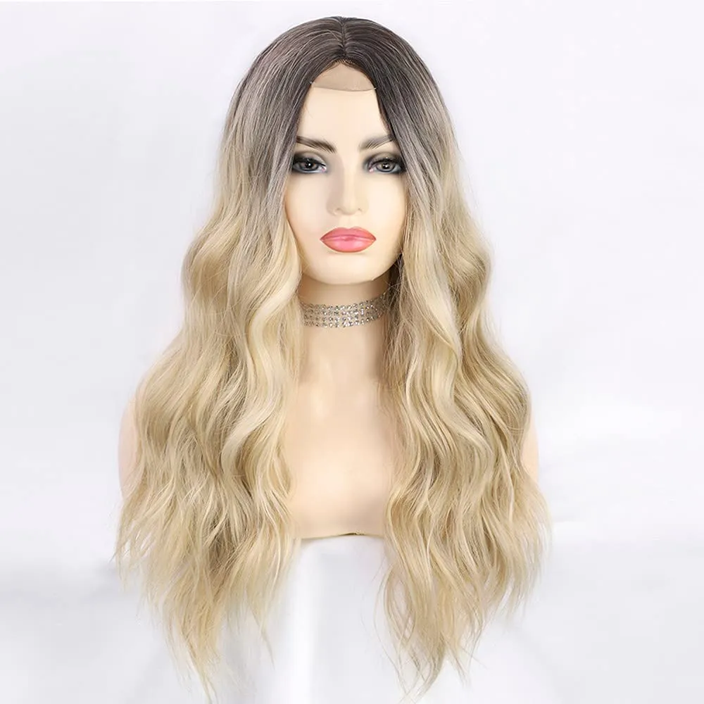 Blonde  Long Wavy Middle Part Full Wig 22 Inch