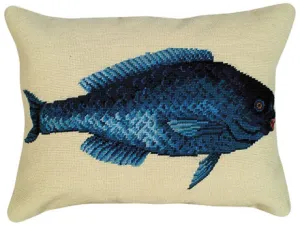 Blue Fish 16"x20" Needlepoint Pillow