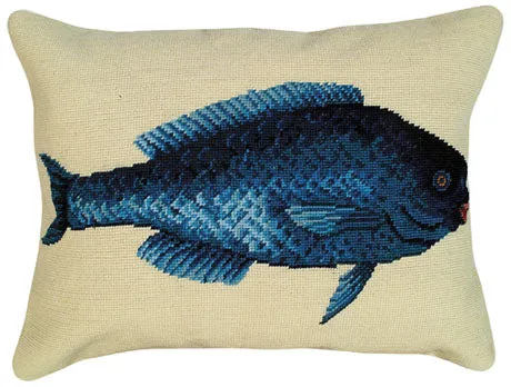 Blue Fish 16"x20" Needlepoint Pillow