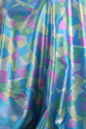 Blue Geo Shapes Metallic Spandex Fabric Sample