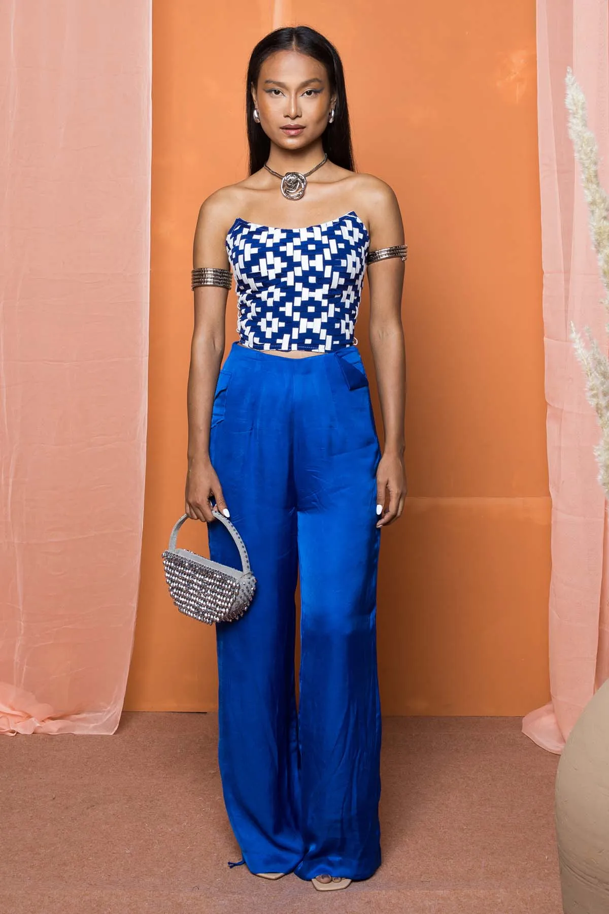 Blue Off Shoulder Corset Bustier